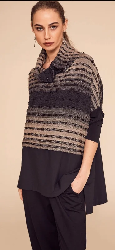Women's Longline Boyfriend - Style Sweater in Gray for a Relaxed and Casual OutfitNaya Stripped Collar Top Women's Longline Boyfriend - Style Sweater in Gray for a Relaxed and Casual OutfitNaya Stripped Collar Top