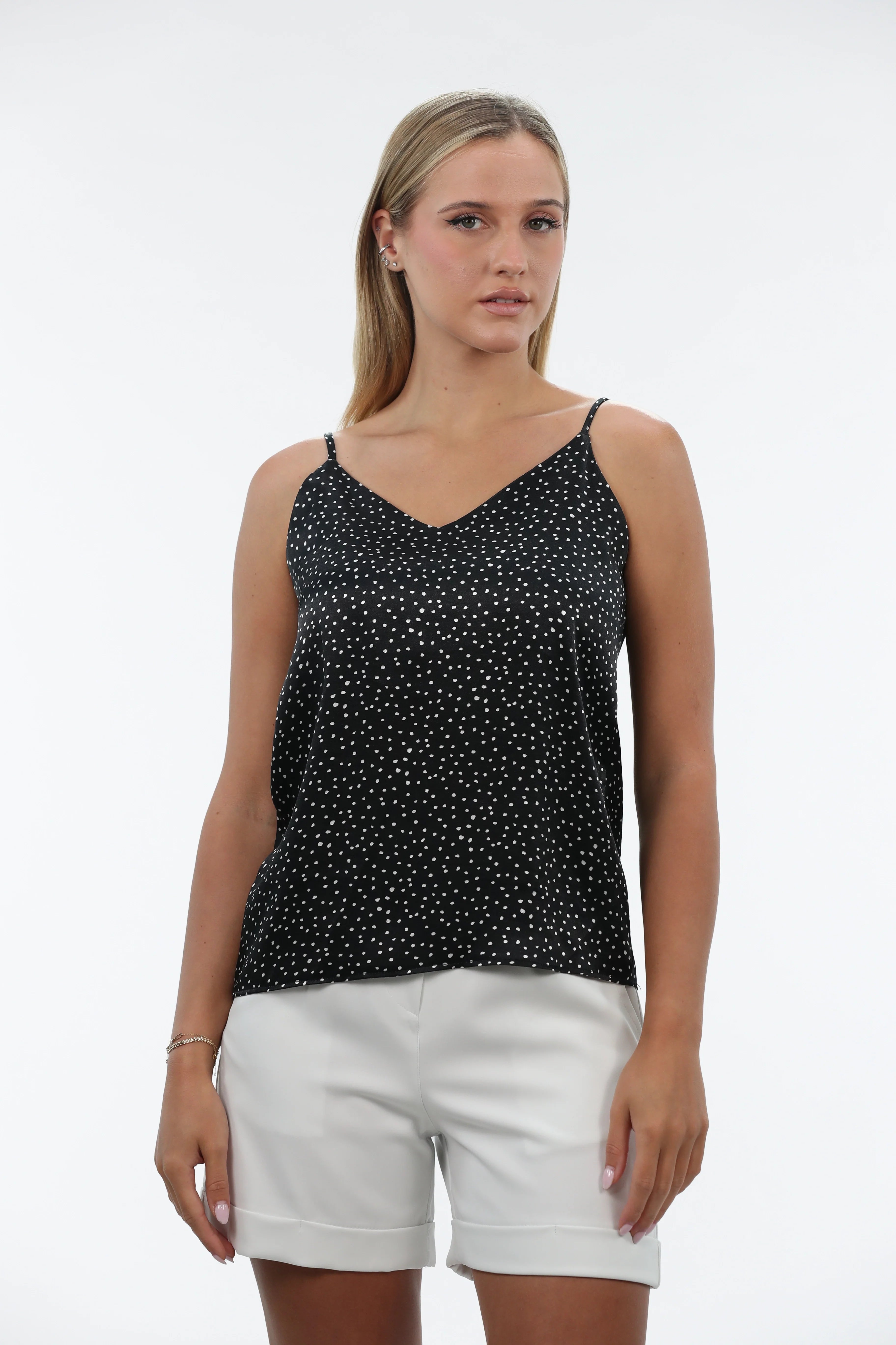 Puff Sleeve Women T Shirt for a Fashion - Forward LookBlack Satin Top Sleeve Less Doted Puff Sleeve Women T Shirt for a Fashion - Forward LookBlack Satin Top Sleeve Less Doted