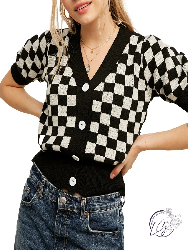 machine washable women cardigan for easy careRetro Checkered Gingham Cropped Cardigan machine washable women cardigan for easy careRetro Checkered Gingham Cropped Cardigan