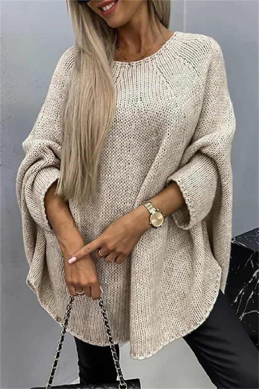 Women's Sheer Lace - Trimmed Sweater in Cream for a Delicate and Elegant AppearanceRound Neck Batwing Sleeve Sweater Women's Sheer Lace - Trimmed Sweater in Cream for a Delicate and Elegant AppearanceRound Neck Batwing Sleeve Sweater