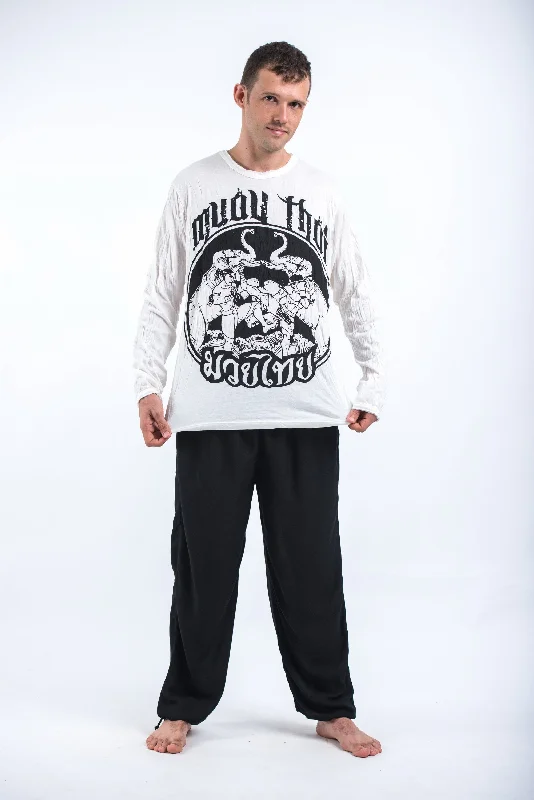 Long Sleeve Women T Shirt for Cooler WeatherUnisex Muay Thai Fighting Long Sleeve T-Shirt in White Long Sleeve Women T Shirt for Cooler WeatherUnisex Muay Thai Fighting Long Sleeve T-Shirt in White