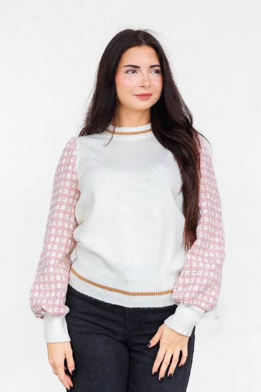 Women's Sheer Lace - Trimmed Sweater in Cream for a Delicate and Elegant AppearanceMADDIE SWEATER Women's Sheer Lace - Trimmed Sweater in Cream for a Delicate and Elegant AppearanceMADDIE SWEATER