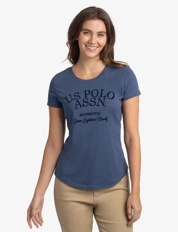 Embroidered Women T Shirt with Intricate DetailsTONAL FLOCKED SEMI SCOOP JERSEY T-SHIRT Embroidered Women T Shirt with Intricate DetailsTONAL FLOCKED SEMI SCOOP JERSEY T-SHIRT
