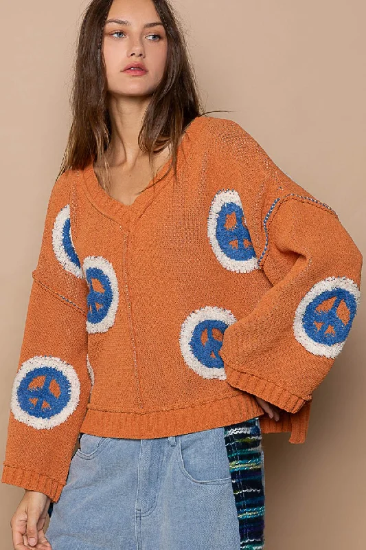 Plus Size Women's V - Neck Long - Sleeve Ribbed Cotton Sweater in Navy for a Classic StyleV neck long sleeve peace berber print sweater Plus Size Women's V - Neck Long - Sleeve Ribbed Cotton Sweater in Navy for a Classic StyleV neck long sleeve peace berber print sweater