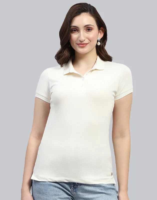 Long Sleeve Women T Shirt for Cooler WeatherWomen Off White Solid Polo Collar Half Sleeve T Shirt Long Sleeve Women T Shirt for Cooler WeatherWomen Off White Solid Polo Collar Half Sleeve T Shirt