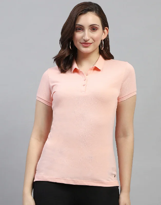 Long Sleeve Women T Shirt for Cooler WeatherWomen Peach Solid Polo Collar Half Sleeve T Shirt Long Sleeve Women T Shirt for Cooler WeatherWomen Peach Solid Polo Collar Half Sleeve T Shirt