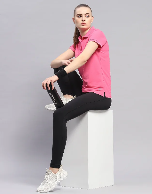 Plus Size Women T Shirt for a Comfortable and Flattering FitWomen Pink Solid Polo Collar Half Sleeve T-Shirt Plus Size Women T Shirt for a Comfortable and Flattering FitWomen Pink Solid Polo Collar Half Sleeve T-Shirt
