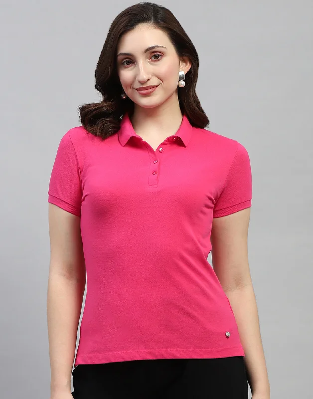 Sequined Women T Shirt for a Sparkly Night OutWomen Pink Solid Polo Collar Half Sleeve T Shirt Sequined Women T Shirt for a Sparkly Night OutWomen Pink Solid Polo Collar Half Sleeve T Shirt