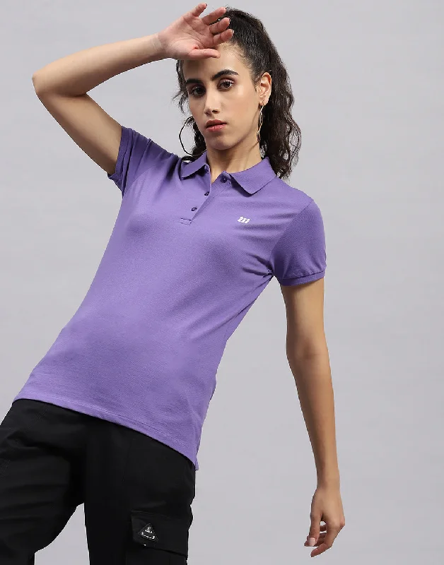Puff Sleeve Women T Shirt for a Fashion - Forward LookWomen Purple Solid Polo Collar Half Sleeve T Shirt Puff Sleeve Women T Shirt for a Fashion - Forward LookWomen Purple Solid Polo Collar Half Sleeve T Shirt
