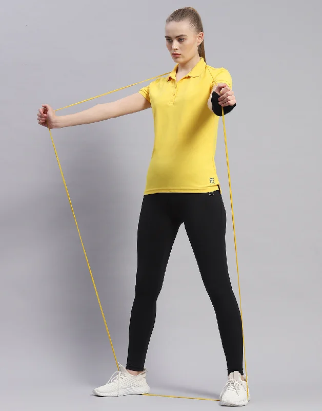 Sequined Women T Shirt for a Sparkly Night OutWomen Yellow Solid Polo Collar Half Sleeve T-Shirt Sequined Women T Shirt for a Sparkly Night OutWomen Yellow Solid Polo Collar Half Sleeve T-Shirt