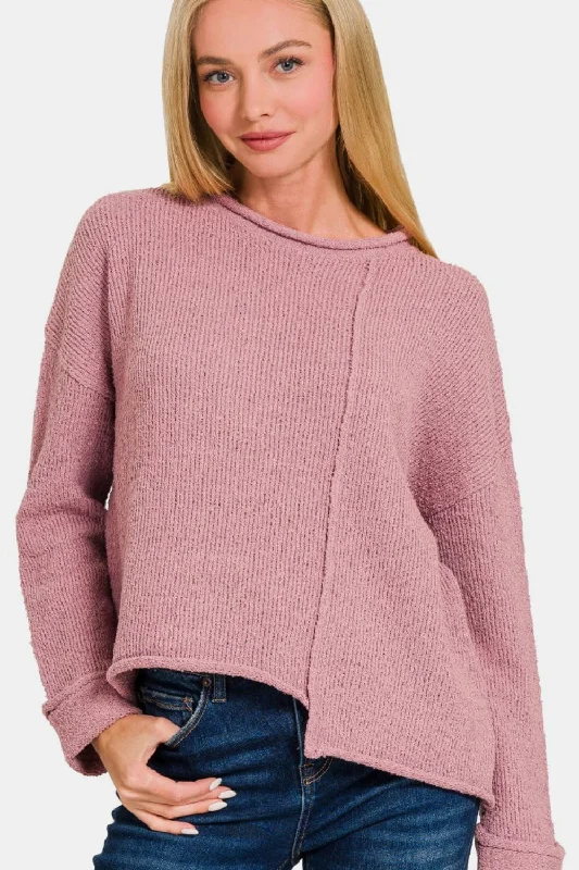 Women's Longline Boyfriend - Style Sweater in Gray for a Relaxed and Casual OutfitZenana Asymmetric Hem Drop Shoulder Sweater Women's Longline Boyfriend - Style Sweater in Gray for a Relaxed and Casual OutfitZenana Asymmetric Hem Drop Shoulder Sweater