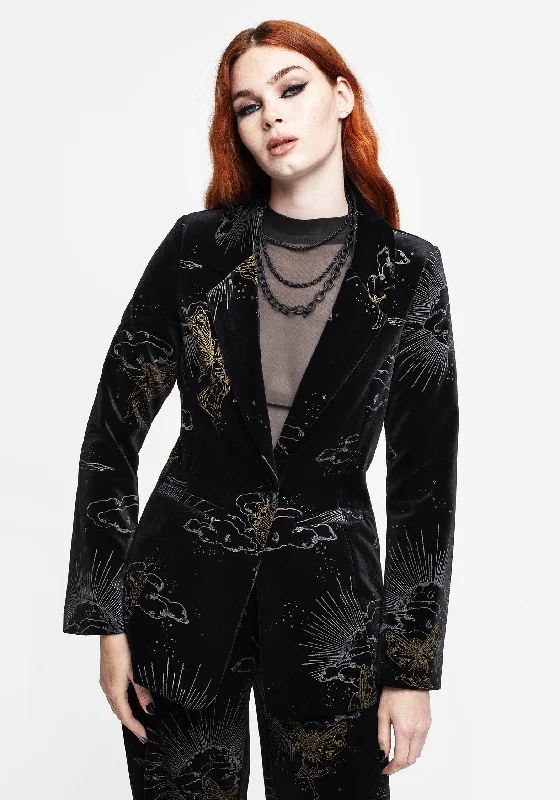 Plus Size Women's Faux Fur - Trimmed Blazers in Black for a Luxurious LookAdelina Foil Print Velour Blazer Plus Size Women's Faux Fur - Trimmed Blazers in Black for a Luxurious LookAdelina Foil Print Velour Blazer