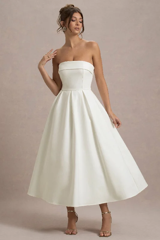 Mermaid - Style Women Dress with a Fitted Silhouette for Special OccasionsAnnalise | Ecru Bandeau Skater Midi Dress Mermaid - Style Women Dress with a Fitted Silhouette for Special OccasionsAnnalise | Ecru Bandeau Skater Midi Dress
