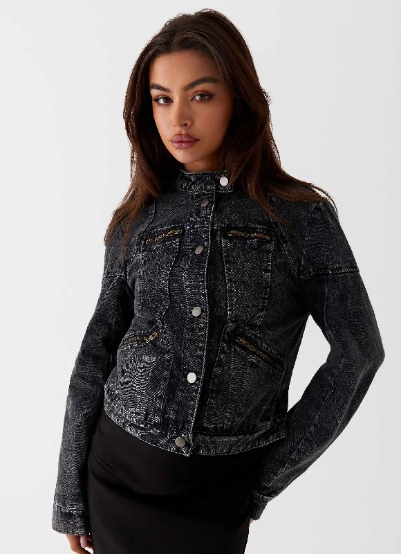 Plus Size Women's Sequin - Embellished Blazers in Silver for a Glamorous PartyAnother Late Night Denim Jacket - Charcoal Plus Size Women's Sequin - Embellished Blazers in Silver for a Glamorous PartyAnother Late Night Denim Jacket - Charcoal