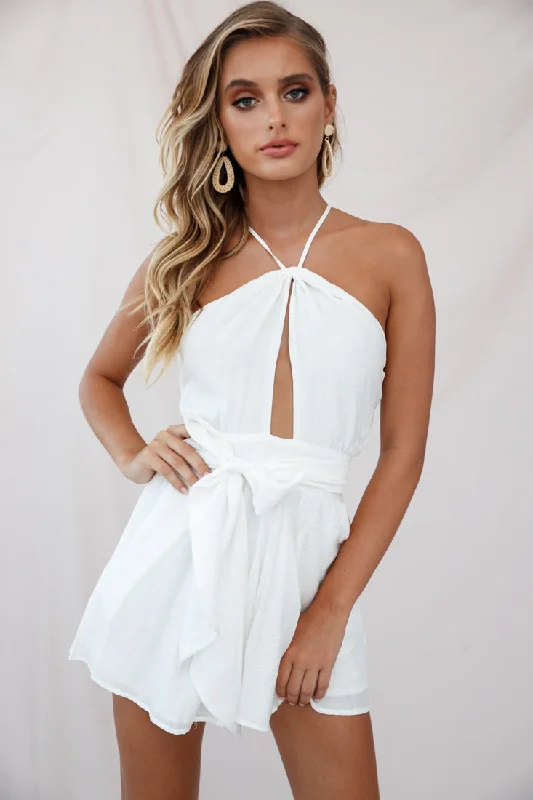 Long - Sleeve Women Dress in Velvet for a Luxurious Winter LookBelle Fit and Flare Romper White Long - Sleeve Women Dress in Velvet for a Luxurious Winter LookBelle Fit and Flare Romper White