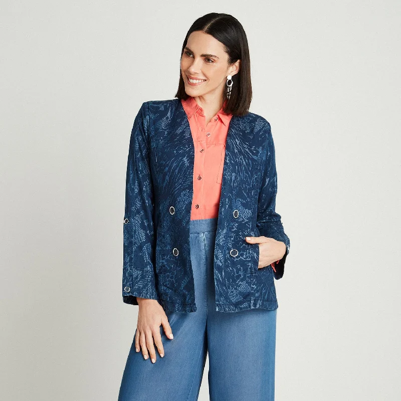 Oversized Women's Printed Blazers in Animal Patterns for a Statement PieceBlazer Azul Manga Larga Estampado Oversized Women's Printed Blazers in Animal Patterns for a Statement PieceBlazer Azul Manga Larga Estampado