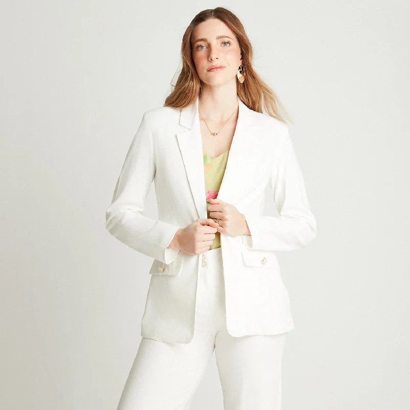 Plus Size Women's Sequin - Embellished Blazers in Silver for a Glamorous PartyBlazer Blanco Manga Larga Cuello Solapa Plus Size Women's Sequin - Embellished Blazers in Silver for a Glamorous PartyBlazer Blanco Manga Larga Cuello Solapa
