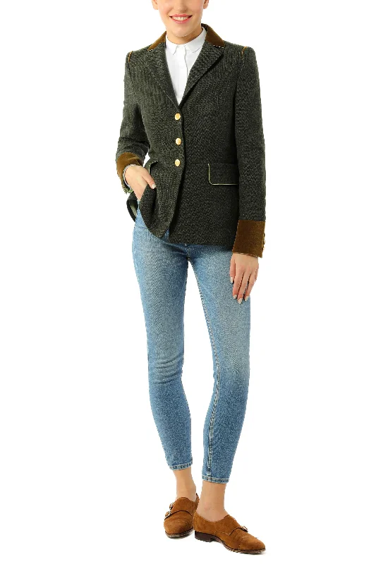 Women's Peplum Blazers in Emerald Green for a Stylish Work AttireBlazer from dark green cashmere-jersey with herringbone pattern Women's Peplum Blazers in Emerald Green for a Stylish Work AttireBlazer from dark green cashmere-jersey with herringbone pattern