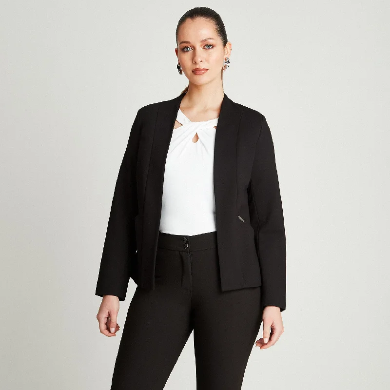 Plus Size Women's Faux Fur - Trimmed Blazers in Black for a Luxurious LookBlazer Negro Manga Larga Cuello Solapa Plus Size Women's Faux Fur - Trimmed Blazers in Black for a Luxurious LookBlazer Negro Manga Larga Cuello Solapa