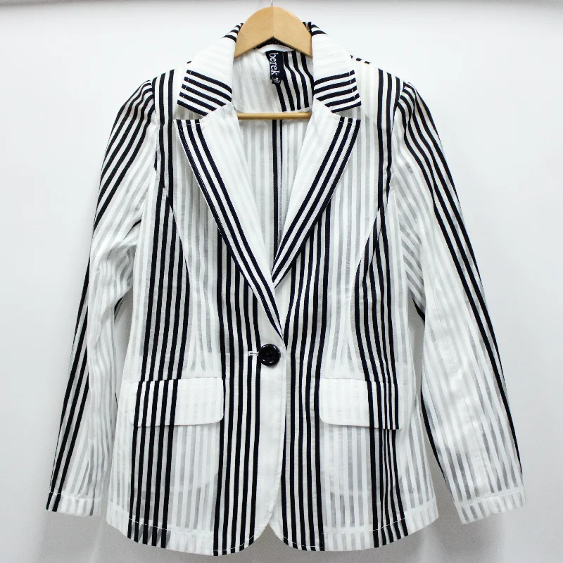 Women's Tailored Stretch Blazers in Navy Blue for Business MeetingsBold Vertical Stripe Blazer Women's Tailored Stretch Blazers in Navy Blue for Business MeetingsBold Vertical Stripe Blazer