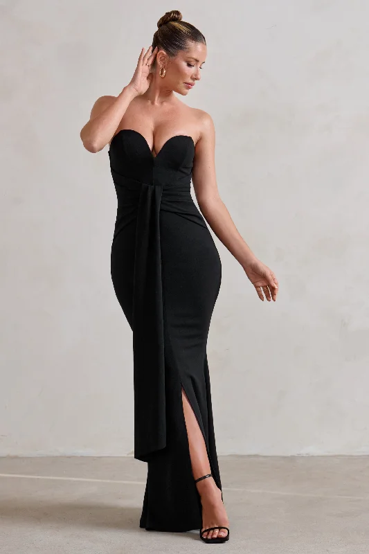 Empire Waist Women Dress to Accentuate the Bust and Conceal the WaistCarrie | Black Sweetheart Neckline Maxi Dress With Statement Tie Empire Waist Women Dress to Accentuate the Bust and Conceal the WaistCarrie | Black Sweetheart Neckline Maxi Dress With Statement Tie