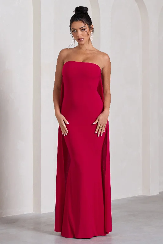 Sheath Women Dress with a Tailored Fit for a Professional LookChristina | Red Bandeau Sleeveless Maxi Dress With Cape Sheath Women Dress with a Tailored Fit for a Professional LookChristina | Red Bandeau Sleeveless Maxi Dress With Cape