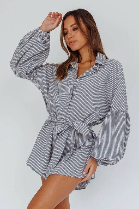 Mini Women Dress with a Short Hem for a Young and Trendy StyleDaytona Beach Long Sleeve Shirt Romper Pinstripe Mini Women Dress with a Short Hem for a Young and Trendy StyleDaytona Beach Long Sleeve Shirt Romper Pinstripe