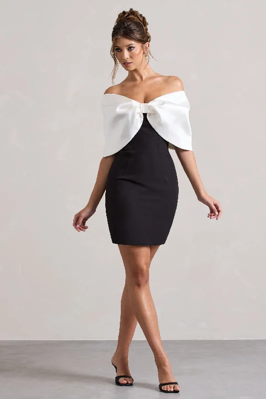 Sheath Women Dress with a Tailored Fit for a Professional LookDewdrop | Black & White Mini Dress With Oversized Bow Sheath Women Dress with a Tailored Fit for a Professional LookDewdrop | Black & White Mini Dress With Oversized Bow