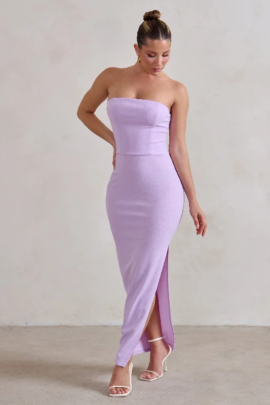 Ball Gown Women Dress with a Full Skirt for a Princess - like LookDina | Lilac Bandeau Maxi Dress With Split Ball Gown Women Dress with a Full Skirt for a Princess - like LookDina | Lilac Bandeau Maxi Dress With Split