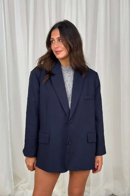 Plus Size Women's Sequin - Embellished Blazers in Silver for a Glamorous PartyErica Oversized Blazer In Navy Plus Size Women's Sequin - Embellished Blazers in Silver for a Glamorous PartyErica Oversized Blazer In Navy