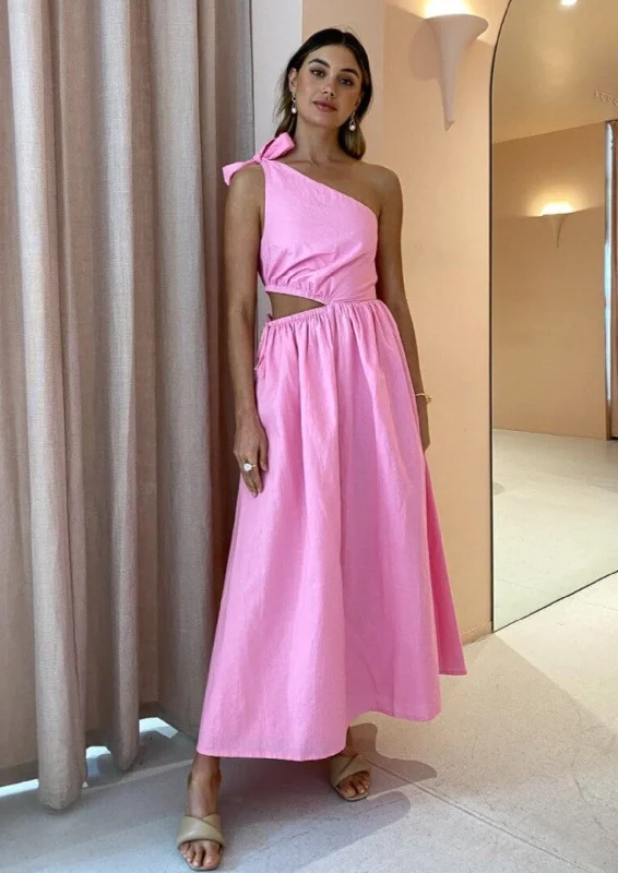 Off - the - Shoulder Women Dress for a Romantic and Feminine LookGabriella One Shoulder Midi Dress - Pink Grapefruit Off - the - Shoulder Women Dress for a Romantic and Feminine LookGabriella One Shoulder Midi Dress - Pink Grapefruit