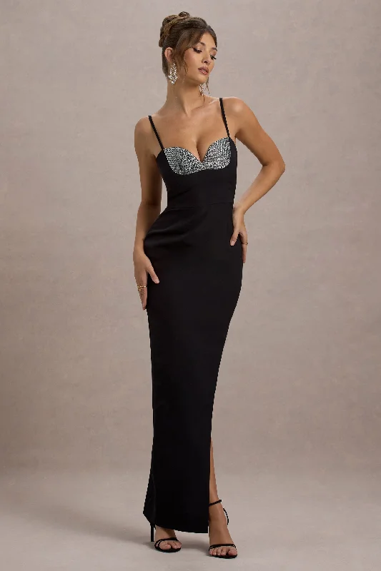 Sleeveless Women Dress in Bright Colors for Summer PartiesIgnacia | Black Asymmetric Maxi Dress With Hotfix Detail Sleeveless Women Dress in Bright Colors for Summer PartiesIgnacia | Black Asymmetric Maxi Dress With Hotfix Detail