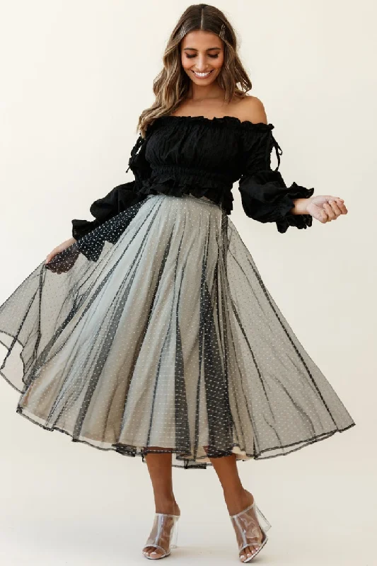 Long - Sleeve Women Dress in Velvet for a Luxurious Winter LookJasmine Hail Spot Mesh Midi Skirt Black Long - Sleeve Women Dress in Velvet for a Luxurious Winter LookJasmine Hail Spot Mesh Midi Skirt Black