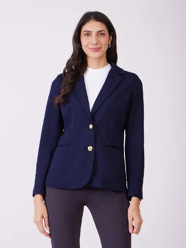 Women's Tailored Stretch Blazers in Navy Blue for Business MeetingsLivIn Single Breasted Blazer - Navy Blue Women's Tailored Stretch Blazers in Navy Blue for Business MeetingsLivIn Single Breasted Blazer - Navy Blue
