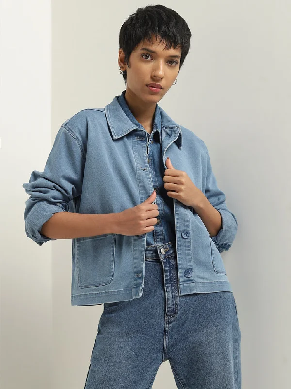 Women's Peplum Blazers in Emerald Green for a Stylish Work AttireLOV Light Blue Denim Jacket Women's Peplum Blazers in Emerald Green for a Stylish Work AttireLOV Light Blue Denim Jacket