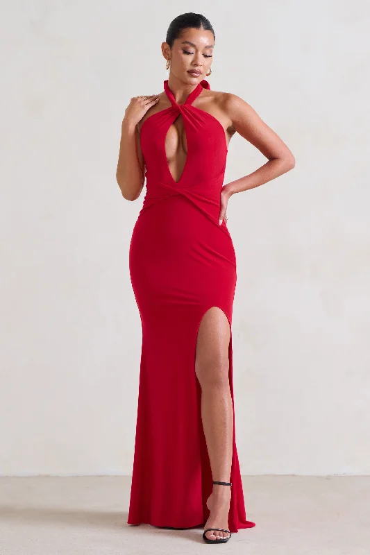Printed Abstract Women Dress for a Modern and Artistic AppealLuxuria | Red Halter Cut Out Maxi Dress Printed Abstract Women Dress for a Modern and Artistic AppealLuxuria | Red Halter Cut Out Maxi Dress