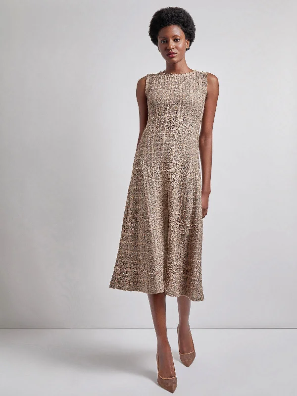Strapless Women Dress with a Built - in Bra for Comfort and SupportMaxi Fit & Flare Tweed Knit Dress Strapless Women Dress with a Built - in Bra for Comfort and SupportMaxi Fit & Flare Tweed Knit Dress