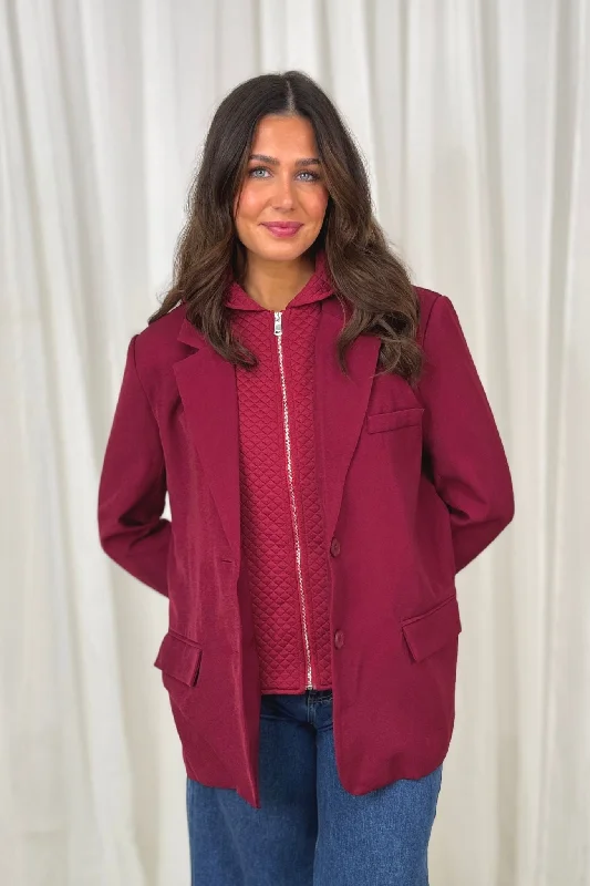 Women's Notched Lapel Blazers in Beige for a Timeless OutfitMillie Layered Blazer In Wine Women's Notched Lapel Blazers in Beige for a Timeless OutfitMillie Layered Blazer In Wine
