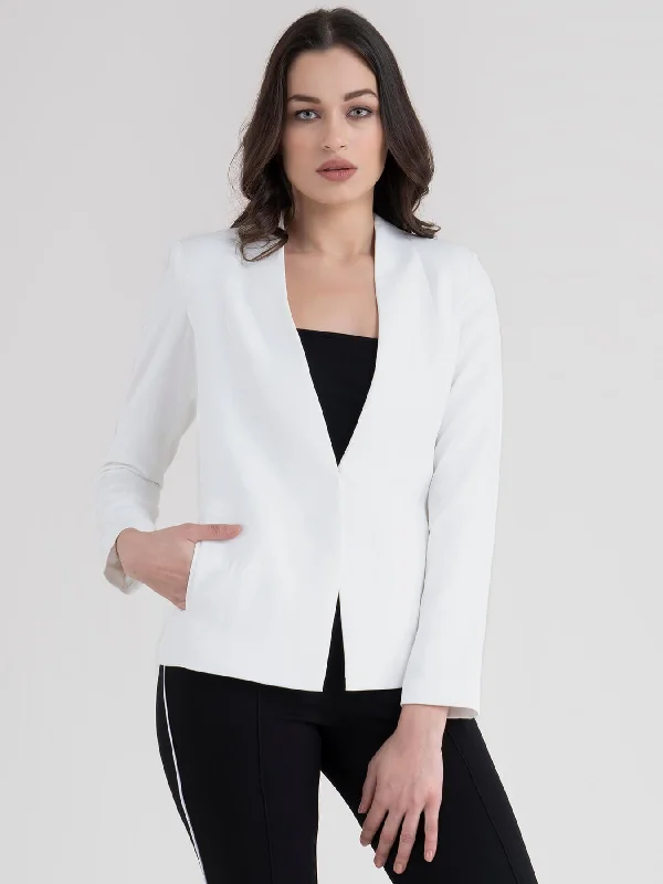 Women's Longline Linen Blazers in Pastel Colors for Summer EventsOpen Front Blazer - White Women's Longline Linen Blazers in Pastel Colors for Summer EventsOpen Front Blazer - White