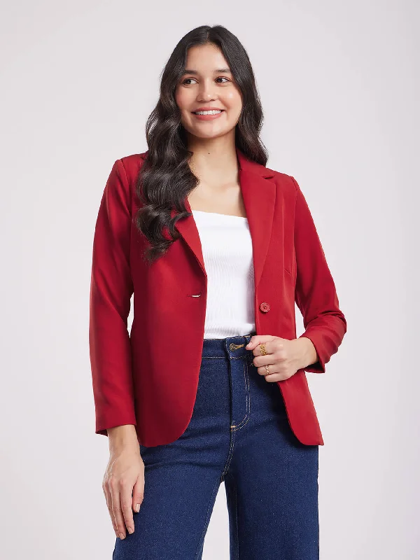 Women's Longline Linen Blazers in Pastel Colors for Summer EventsSingle Breasted Blazer - Red Women's Longline Linen Blazers in Pastel Colors for Summer EventsSingle Breasted Blazer - Red