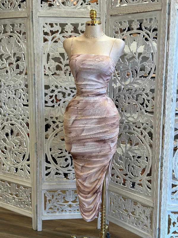 Mermaid - Style Women Dress with a Fitted Silhouette for Special OccasionsThin Strap Marble Pattern Midi Dress- Stretchy,Estira Mermaid - Style Women Dress with a Fitted Silhouette for Special OccasionsThin Strap Marble Pattern Midi Dress- Stretchy,Estira