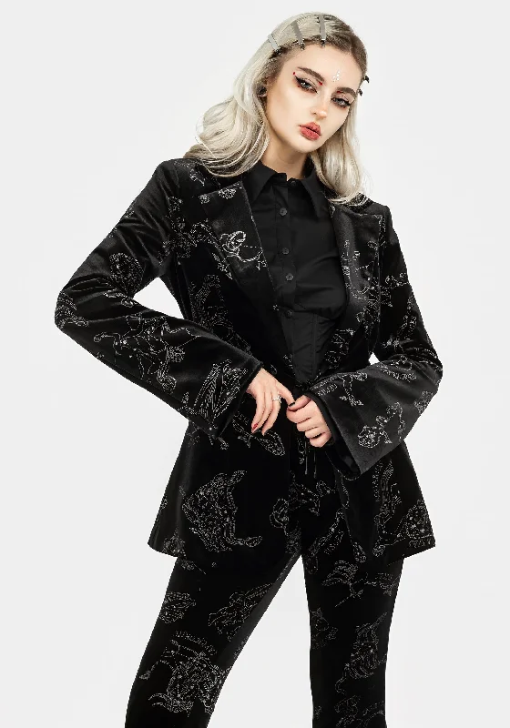 Women's Peplum Blazers in Emerald Green for a Stylish Work AttireZodiac Foil Print Velour Blazer Women's Peplum Blazers in Emerald Green for a Stylish Work AttireZodiac Foil Print Velour Blazer
