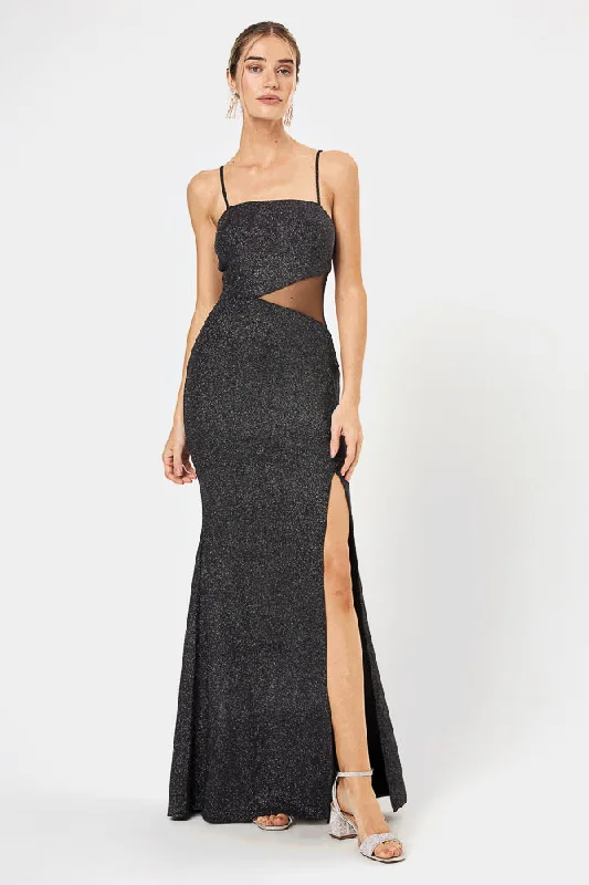 Off - the - Shoulder Women Dress for a Romantic and Feminine LookBlack Glitter Side Cut-Out Gown Off - the - Shoulder Women Dress for a Romantic and Feminine LookBlack Glitter Side Cut-Out Gown