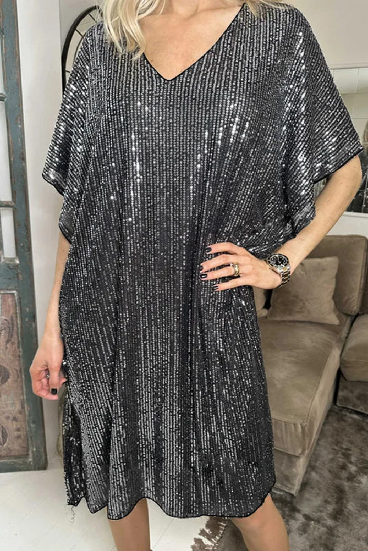 Halter Neck Women Dress to Show Off the Shoulders and NecklineSequin Dolman Sleeve Shift Dress Halter Neck Women Dress to Show Off the Shoulders and NecklineSequin Dolman Sleeve Shift Dress