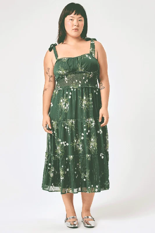 Wrap - Style Women Dress with Adjustable Fit for All Body TypesGreen Floral Tie Shoulder Ruffle Midi Dress Wrap - Style Women Dress with Adjustable Fit for All Body TypesGreen Floral Tie Shoulder Ruffle Midi Dress