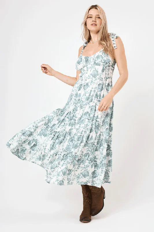Backless Women Dress for a Sexy and Alluring Look at Evening EventsIvory Floral Tie Shoulder Tiered Midi Dress Backless Women Dress for a Sexy and Alluring Look at Evening EventsIvory Floral Tie Shoulder Tiered Midi Dress