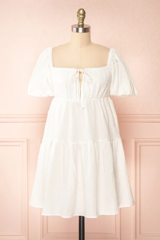 Mini Women Dress with a Short Hem for a Young and Trendy StyleJenna | Short Tiered White Dress Mini Women Dress with a Short Hem for a Young and Trendy StyleJenna | Short Tiered White Dress