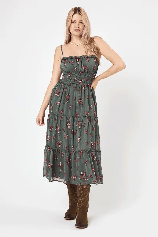 Halter Neck Women Dress to Show Off the Shoulders and NecklineOlive Floral Emma Tier Midi Dress Halter Neck Women Dress to Show Off the Shoulders and NecklineOlive Floral Emma Tier Midi Dress