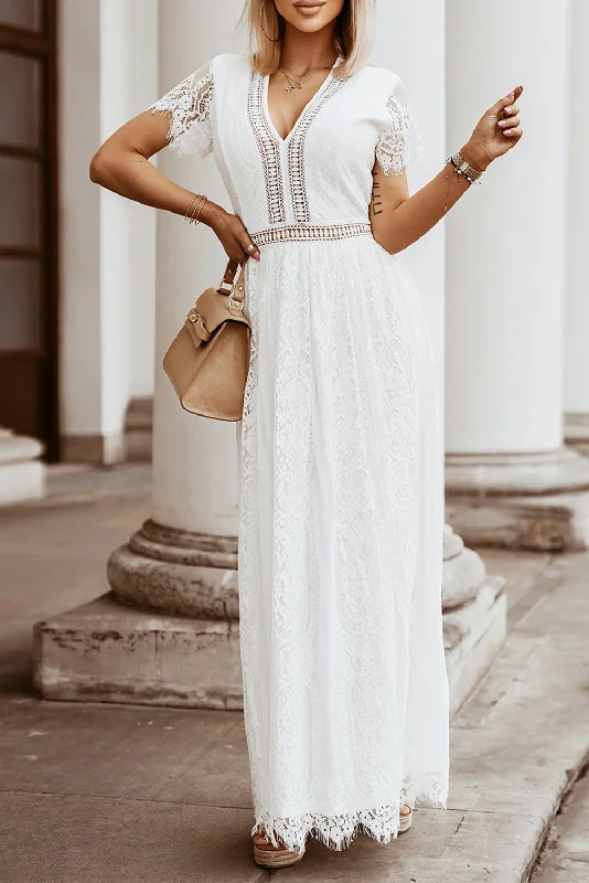 Ruffled Women Dress with Multiple Layers for a Playful and Girly StyleLace Short Sleeve Maxi Dress Ruffled Women Dress with Multiple Layers for a Playful and Girly StyleLace Short Sleeve Maxi Dress