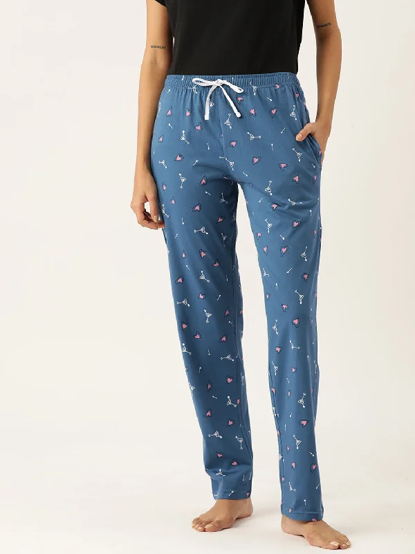 Knee - length white lace - detailed lounge pants for a delicate and feminine lookWomen's Printed Cotton Blue Lounge Pants | LDLW-2329-1 | Knee - length white lace - detailed lounge pants for a delicate and feminine lookWomen's Printed Cotton Blue Lounge Pants | LDLW-2329-1 |